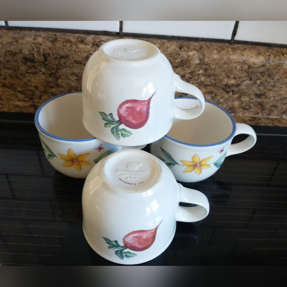 Set of 4 Pfaltzgraff Garden Party Coffee / Tea Cups - Picture 2 of 6